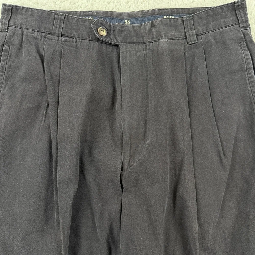 Hugo Boss Chino Pants Mens 40x30 Gray Classic Fit Cotton Canvas Pleated Office